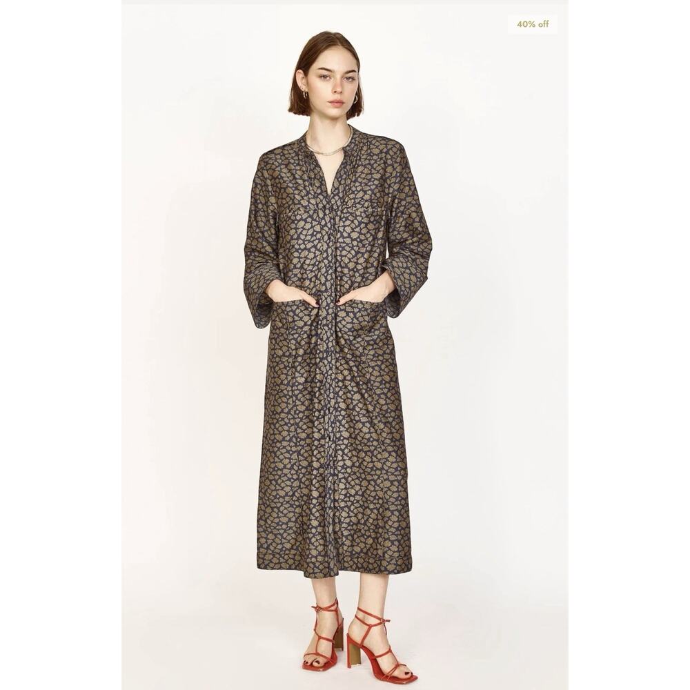 Mirth Handmade Collection Malmo Dress Navy Lilypad Cotton Silk Blend Small